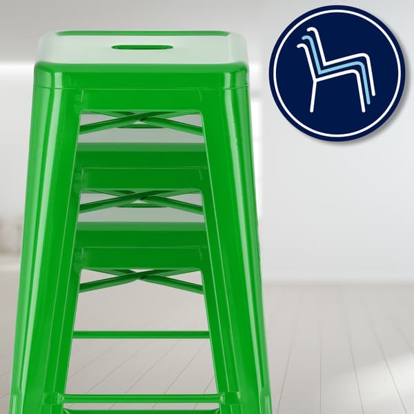 Uppsättning av 2 barstolar - Högpallar - Stackbar, Space -Saving Design | Färg: Grönt