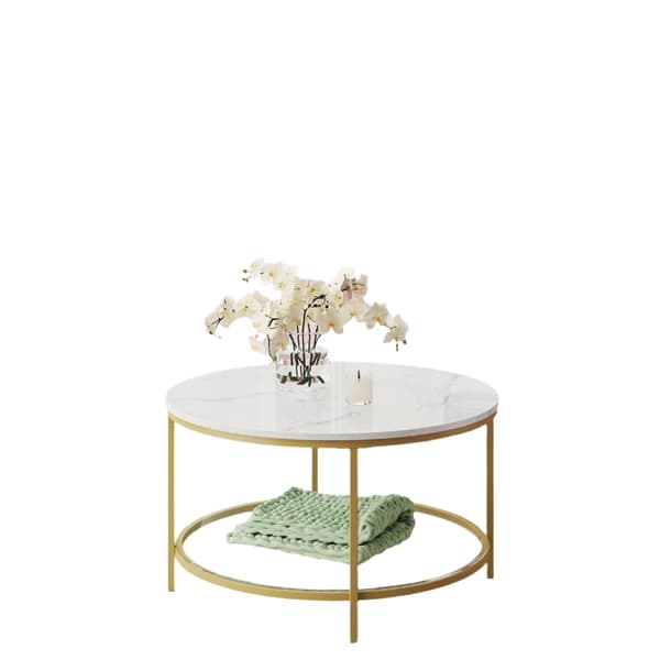 Soffbord - marmorlook vitguld - justerbart - 80 cm Ø x 46 cm högt