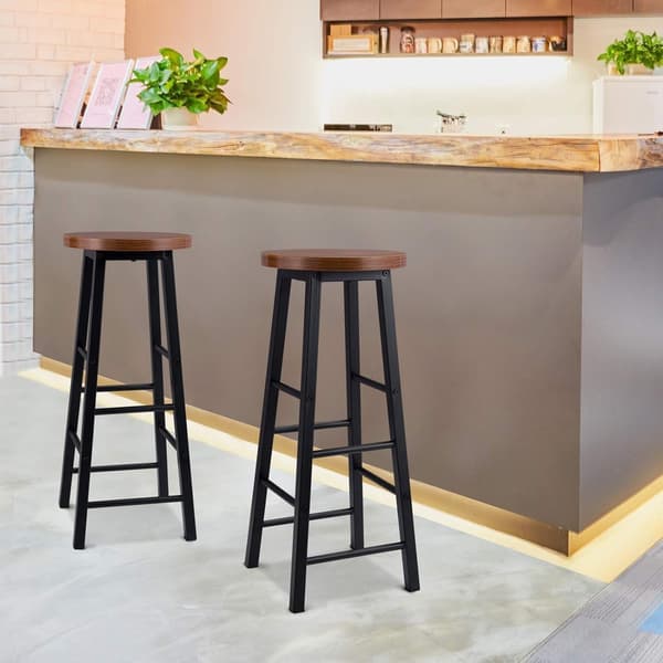Barstolar 2-delat set stålram MDF-sits | Mörk bok | 30x30x71 cm