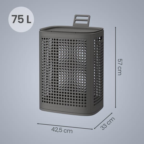 Plasttvättkorg 75 L | Mörkgrå | 33x42,5x57 cm
