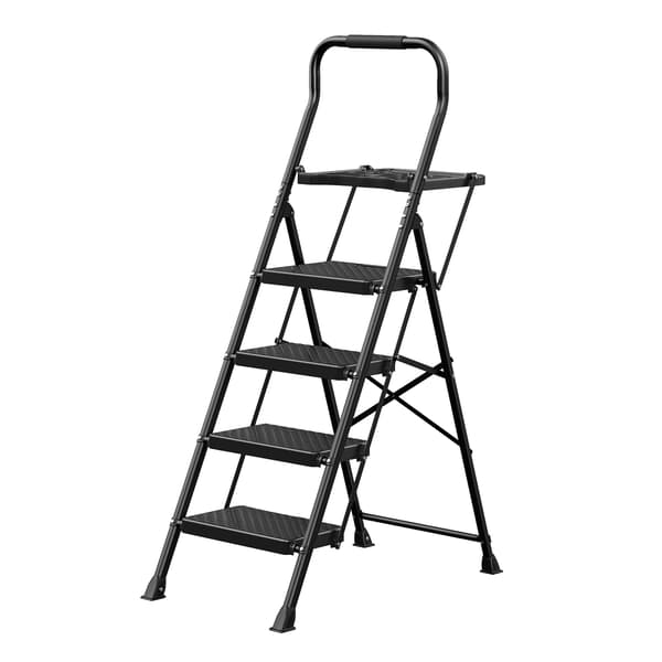 Fällbar trappa med 4 steg av stål | Svart | 84x45,5x145,2 cm