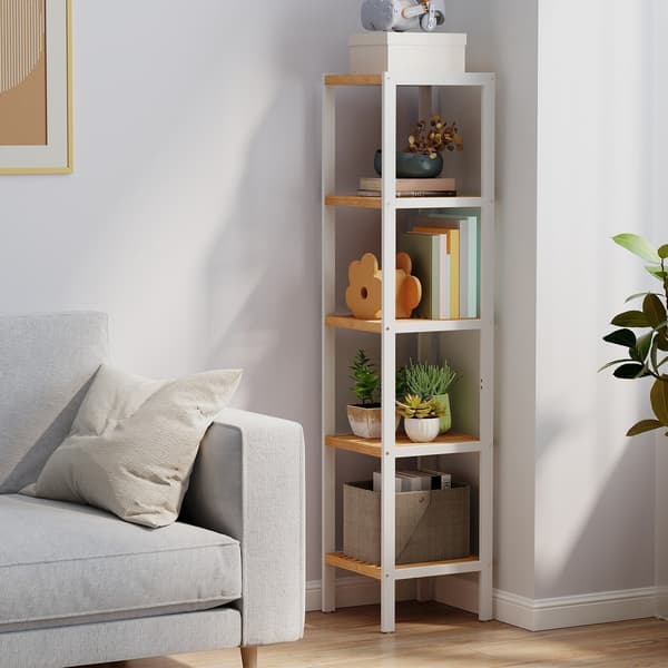 Smalt badrumsskåp 5 våningar bambu 33x33x146 cm