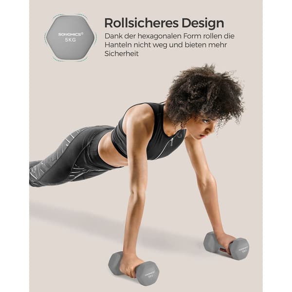 Hantelset i neopren - grått - gjutjärn - 2 x 5 kg - ergonomiskt grepp