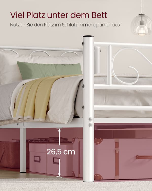 Sängstomme i metall 90x200 cm - robust, matt vit, lätt att montera