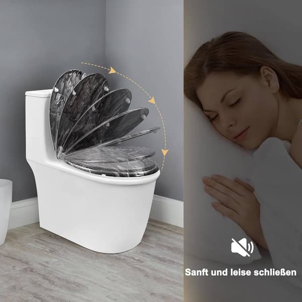 Toalettsits med soft close, snabbkoppling, O-form | Stenmönster