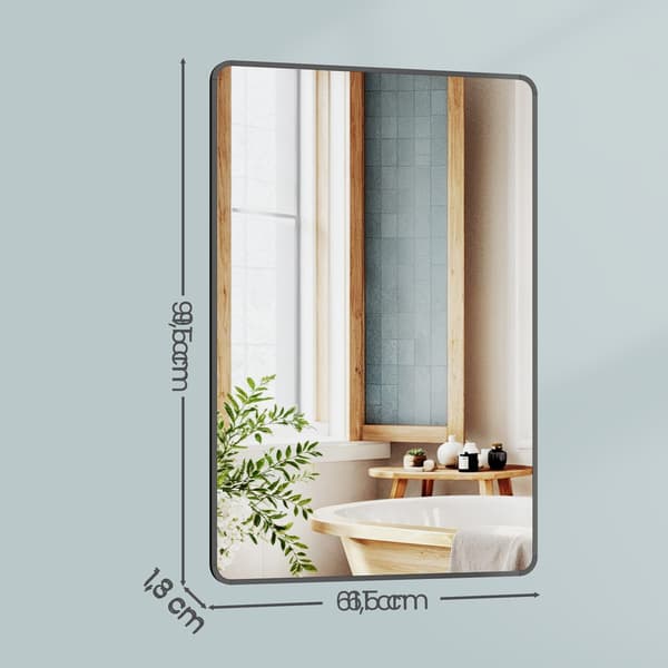 Rektangulär badrumsspegel med aluminiumram och säkerhetsfilm | Bläcksvart | 91x61 cm