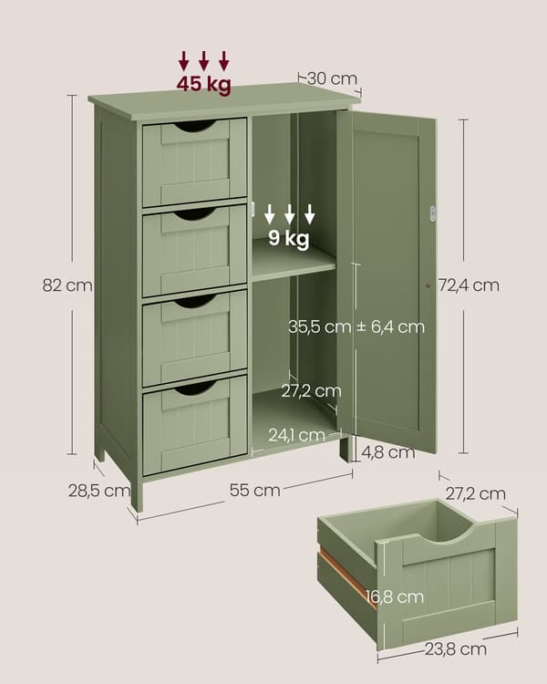 Badrumsskåp Grön - Förvaringsskåp med låda - MDF - 30x55x82 cm