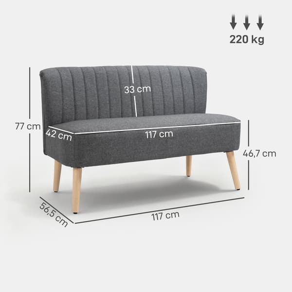 2-sits soffa grå, linnelook, 117 cm | Färg: Grå | Mått: 117x56,5x77 cm