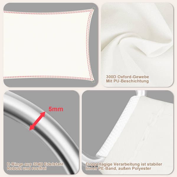 Polyester solskyddspresenning 5x5x7 m | Grädde | 500x500x700 cm