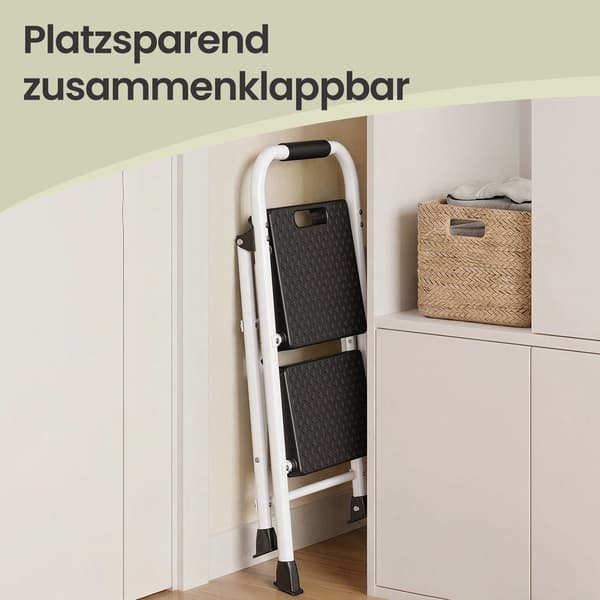 Fällbar 2-stegs trappa av stål | Vit | 54,5x46,5x79 cm