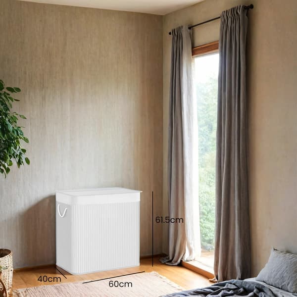 Tvättkorg 3 fack - bambu - 60 x 40 x 61,5 cm