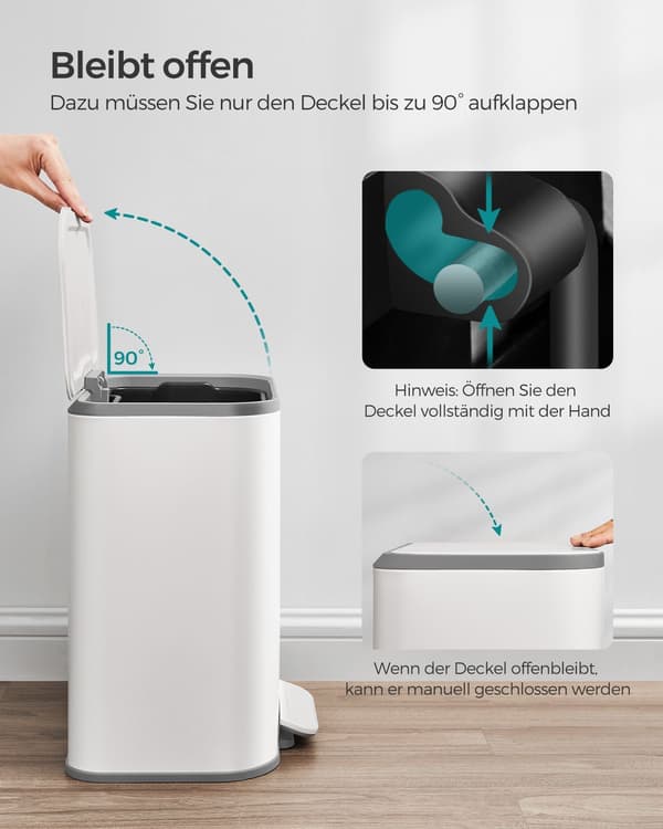 Vit soptunna med sensor - stål/PP - 20 L - 36,6 x 30 x 42,5 cm