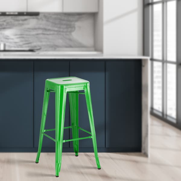 Uppsättning av 2 barstolar - Högpallar - Stackbar, Space -Saving Design | Färg: Grönt