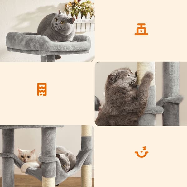 Kattskrapstolpe med hängmatta, hög skrapstolpe, modern, grå