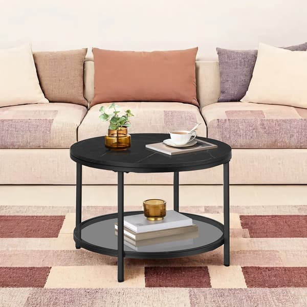 Runt soffbord - justerbar underrede - svart - 65 x 46 cm