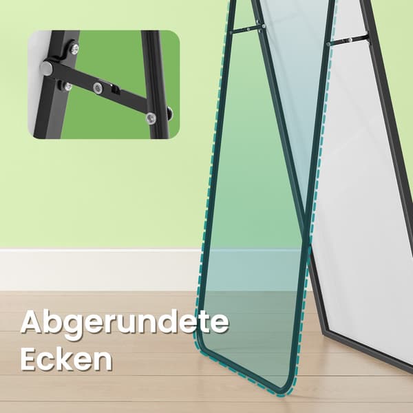 Kroppsspegel 160 x 50 cm, svart, hårt glas, stående/väggfäste
