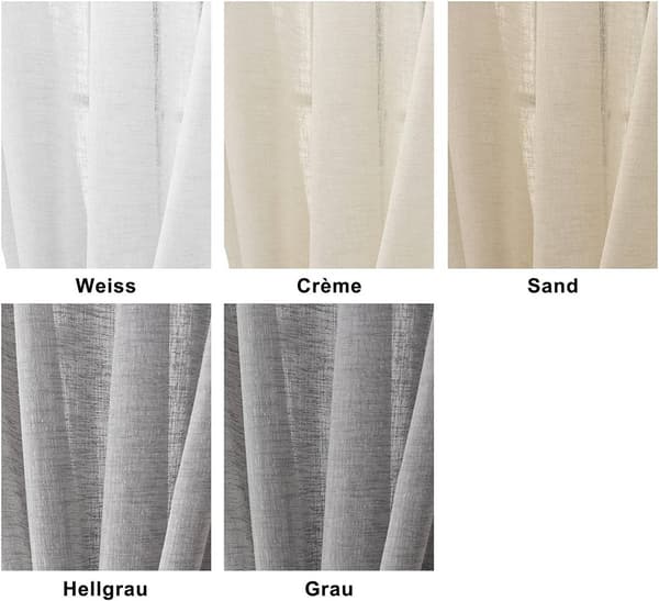 2-delade transparenta gardiner med öglor linnelook | Vit | 140x245 cm