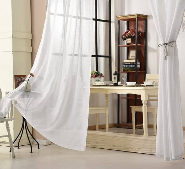 2-delade transparenta gardiner med öglor linnelook | Vit | 140x245 cm