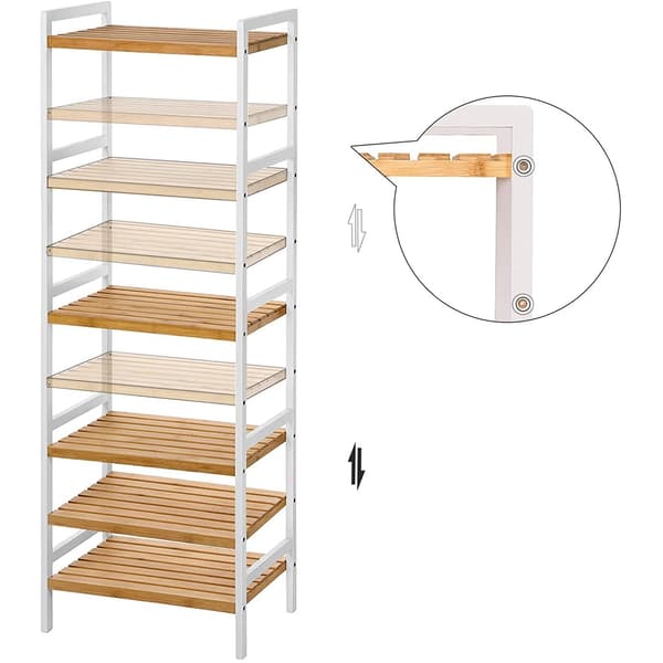Förvaringsställ i bambu - köksskåp - vit/beige - 5 våningar - 45 x 31,5 x 142 cm