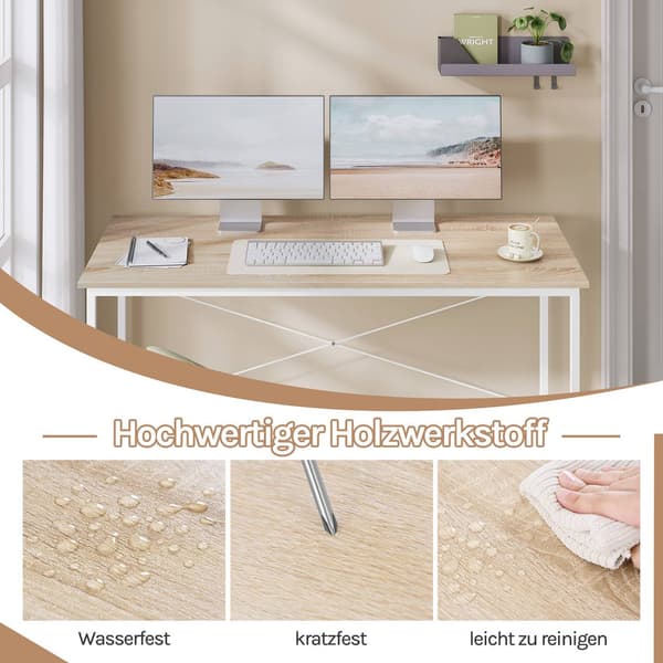 Skrivbord med metallram | Hell ek, vit | 140x60x75 cm