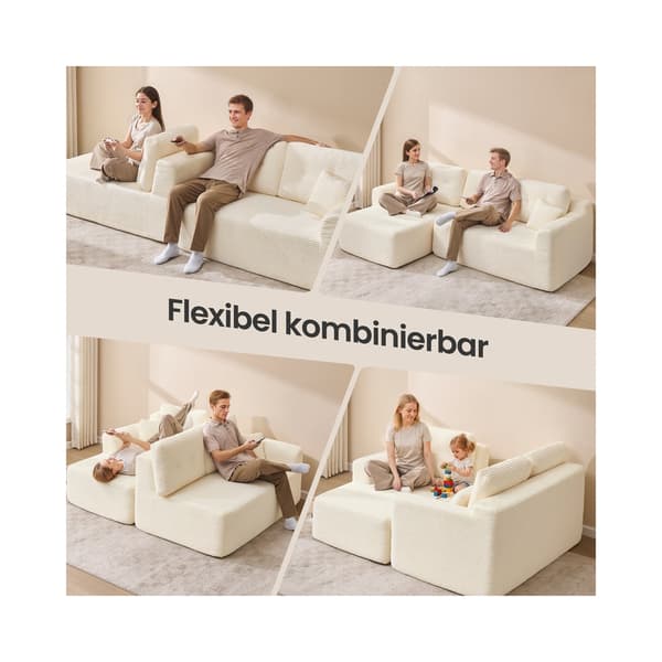 Modulär hörnsoffa 244 cm med schäslong | Gräddvit | 244x150x73 cm