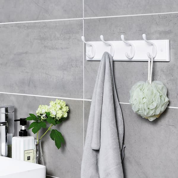 Väggklädhängare med 4 krokar, vit, 40 x 9 x 7 cm