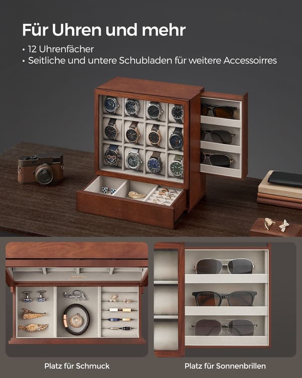 Klocklåda - Klockorganisatör - MDF, sammet, akryl - 15 x 29,5 x 32,5 cm