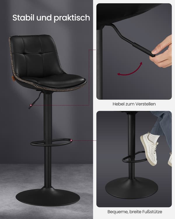 Set med 2 barstolar med ryggstöd - PU - förkromat stål - 44 x 48 x (90-112) cm