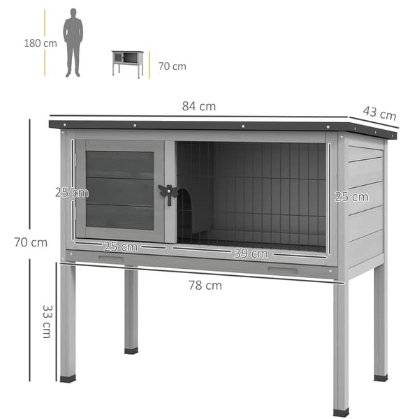 Vintertålig kaninbur av granträ | Färg: Grå | Mått: 43x84x70 cm