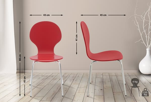 2x Stackbara besökarstolar - Ergonomisk säte - Space -Saving Design | Färg: Röd