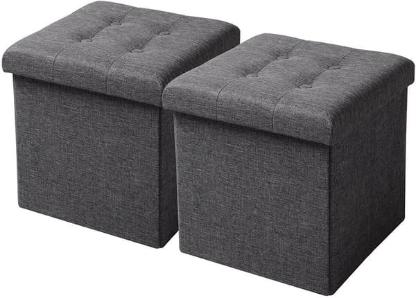 Set med 2 hopfällbara pallar med förvaringsutrymme | Mörkgrå | 37,5x37,5x38 cm