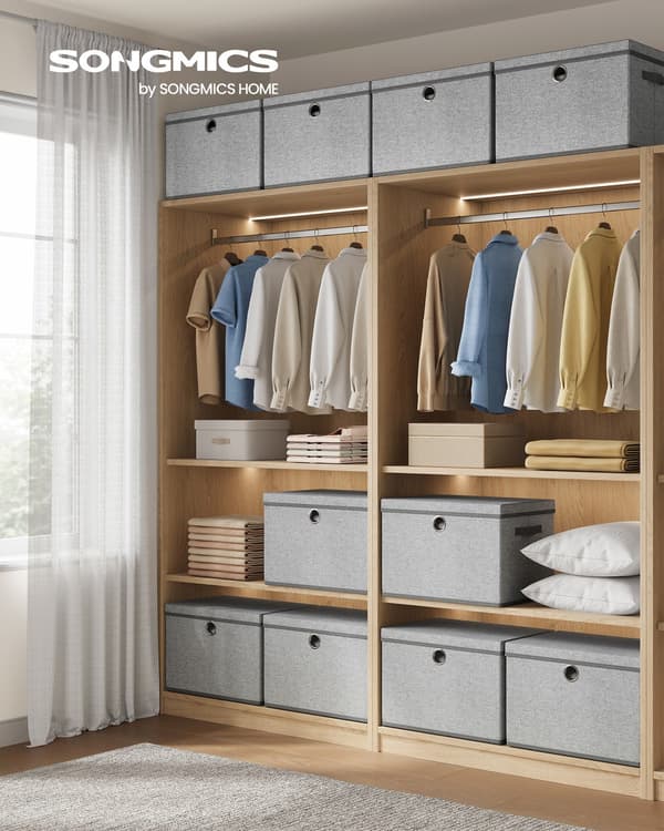 Förvaringsboxar med lock 3-delat set | Duva grå | 43x30x30 cm
