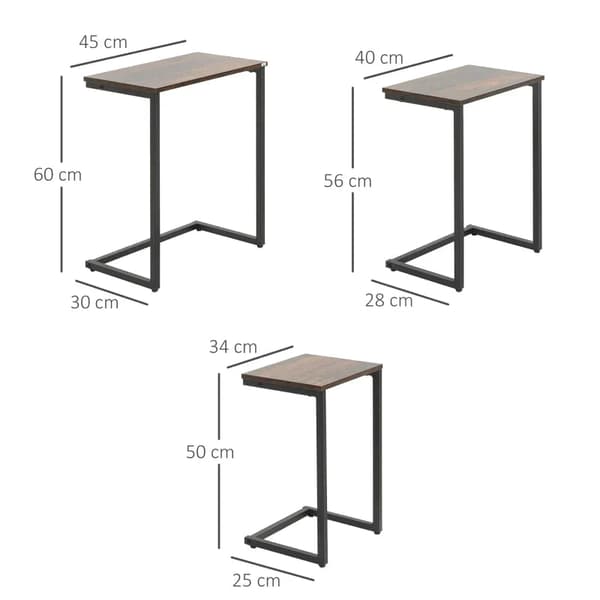 Häckande bord - Set med 3 sidobord | Färg: Rustik brun | Mått: 30x45x60 cm