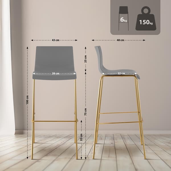 Barkruk Hover - Vierkante poten | Färg: Grå | Mått: 43x48x100 cm