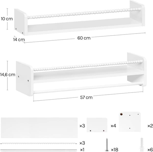 3-delad barnvägghylla för böcker och leksaker | Vit | 60x14x15 cm