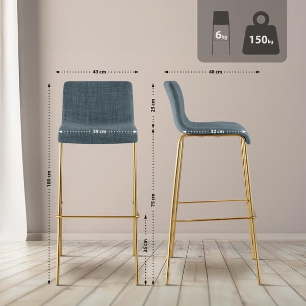 Set med 2 barstolar Hover - Tygstol | Färg: Blå | Mått: 43x48x100 cm