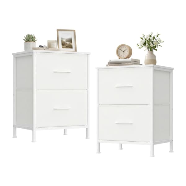 Sängbord set om 2 med 2 lådor för sovrum | Vit | 39,6x30x52,2 cm