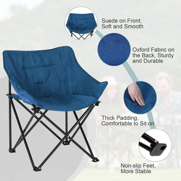 Fällbar vadderad campingstol i mockaimitation och Oxford-tyg | Blå | 63x44,5x73,5 cm