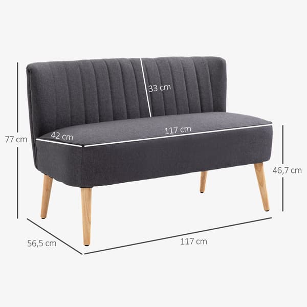 2-sits soffa med mjuk klädsel | Färg: Mörkgrå | Mått: 117x56,5x77 cm