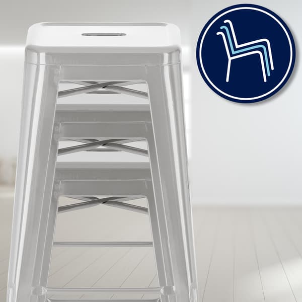Uppsättning av 2 barstolar - Högpallar - Stackbar, Space -Saving Design | Färg: Silver