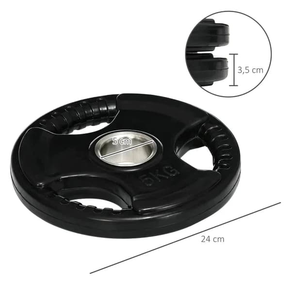 Viktskivor 2 x 5 kg - Viktskivor av gummi | Färg: Svart | Mått: 24x24x3,5 cm