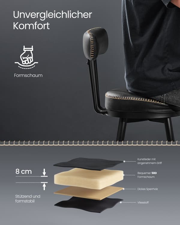 Set med barstolar svart – stål, PU-läder, 76 cm sitthöjd, 120 kg