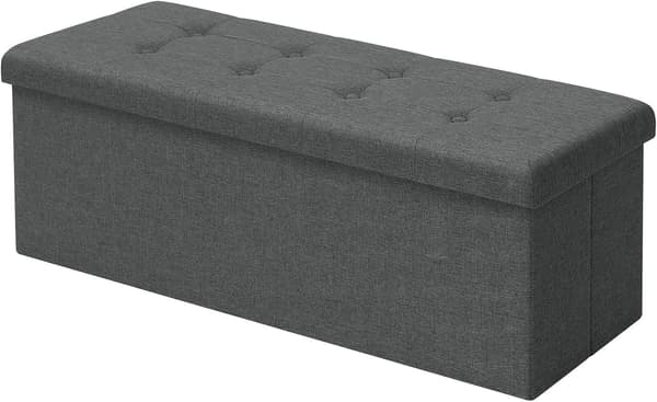 Fällbar förvaringsbänk med sittdyna | Mörkgrå | 110x37,5x38 cm