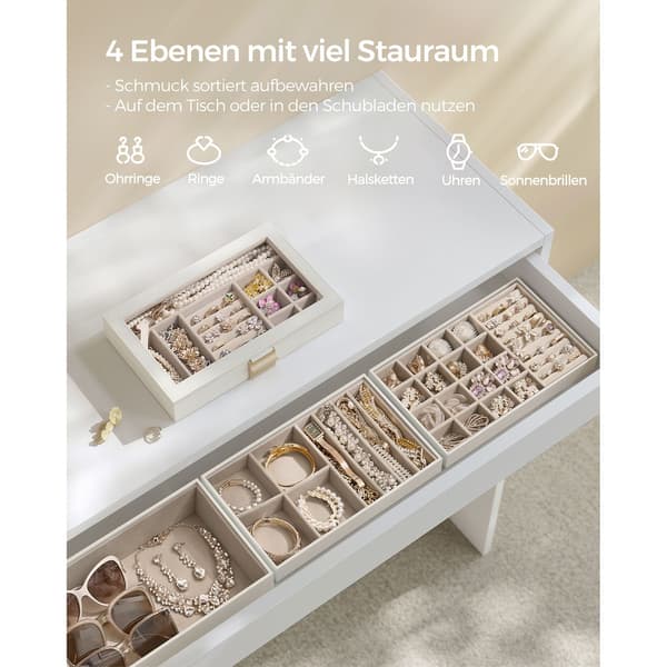 Stapelbar smyckeskrin - organisatör - 4 nivåer - sammetsfoder - 25 x 15 x 10 cm