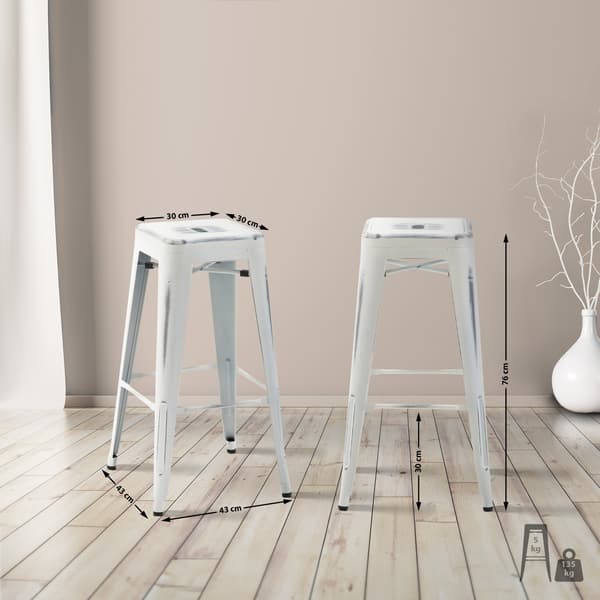 Uppsättning av 2 barstolar - Högpallar - Stackbar, Space -Saving Design | Färg: Antik vit
