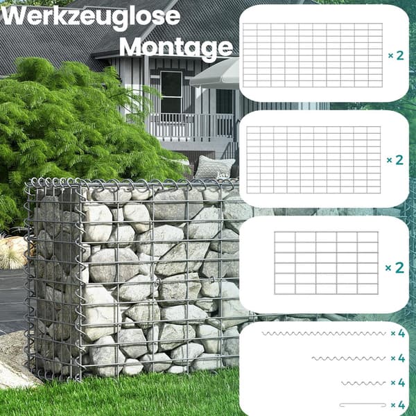 Gabion väggsats - stenkorg - galvaniserad stålkorg - robust - 100 x 30 x 30 cm