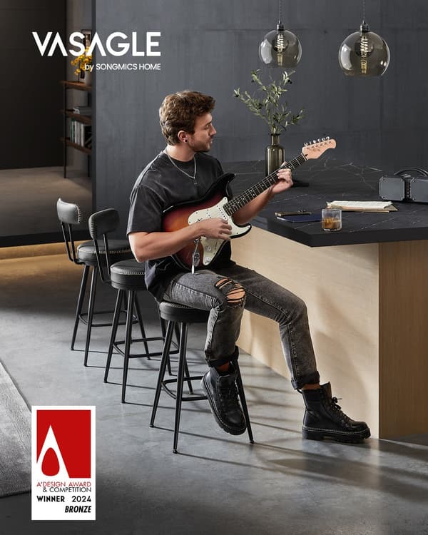 Barstol 2-delat set av konstläder | Bläcksvart | 54x54x91 cm