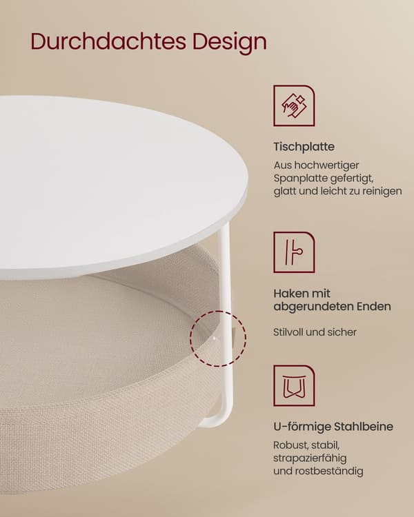 Sidobord med tygkorg matt vit-kamelbrun | Matt vit-kamelbrun | 75x75x45 cm