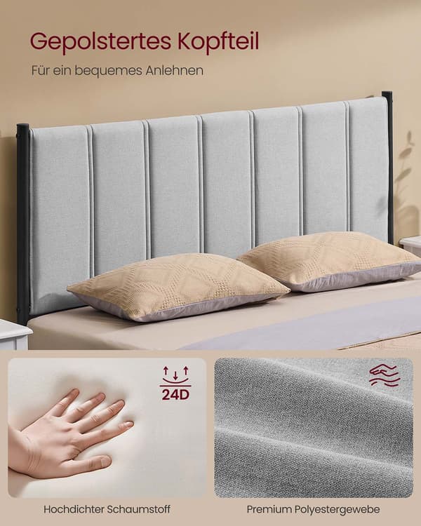 Dubbelsängsram - stål - max. 500 kg - 207 x 141,5 x 104 cm - grå