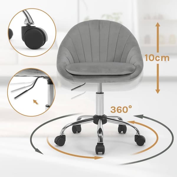 Ergonomisk kontorsstol i sammet med hjul | Ljusgrå | 52x52x72-82 cm